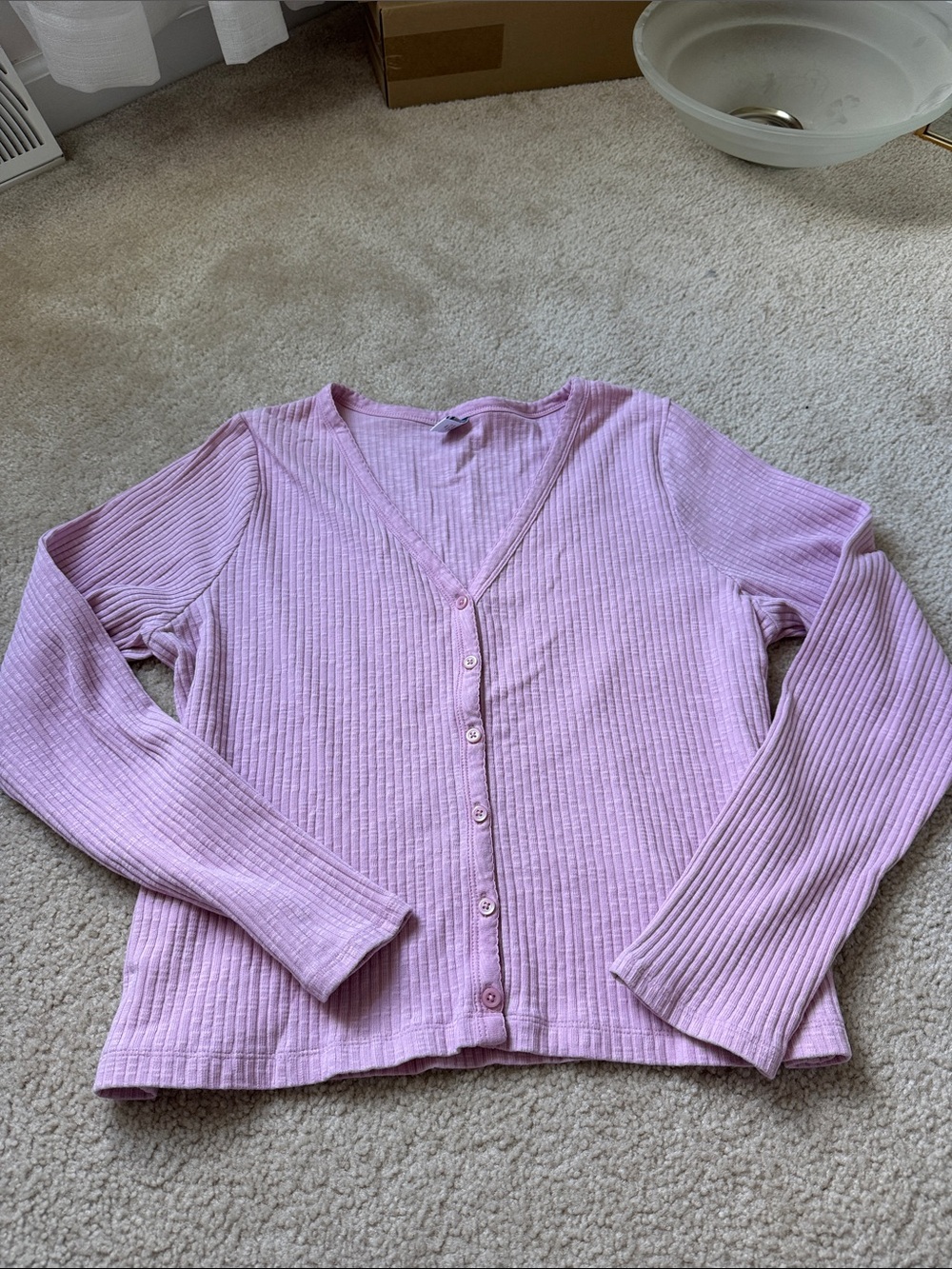 Old Navy Lilac Ribbed V-Neck Button Front Cardigan